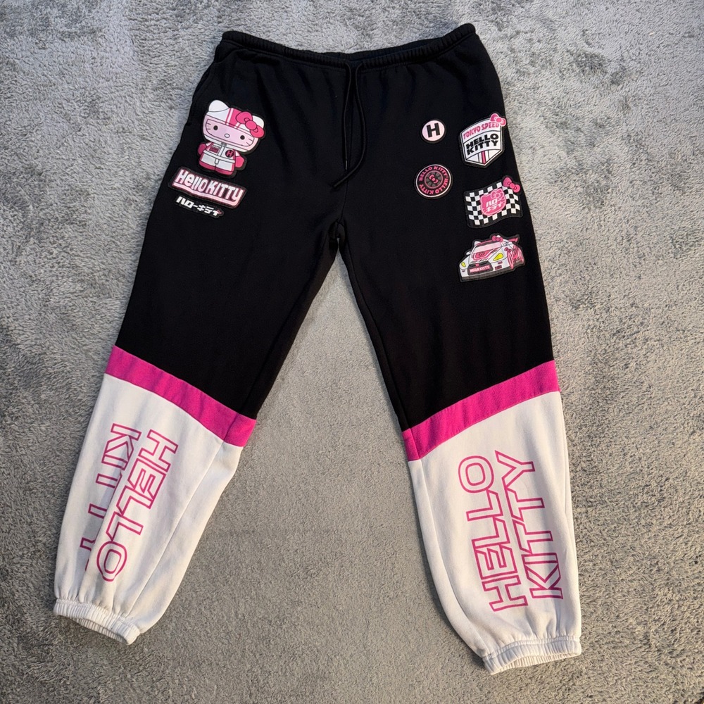 Hello Kitty Tokyo Speed Racing Jogger Sweatpants XXL Black Pink Sanrio Pants